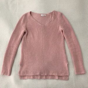 Gap Pink Marled V-Neck Long Sleeve Cotton Shaker Stitch Pullover Sweater XS